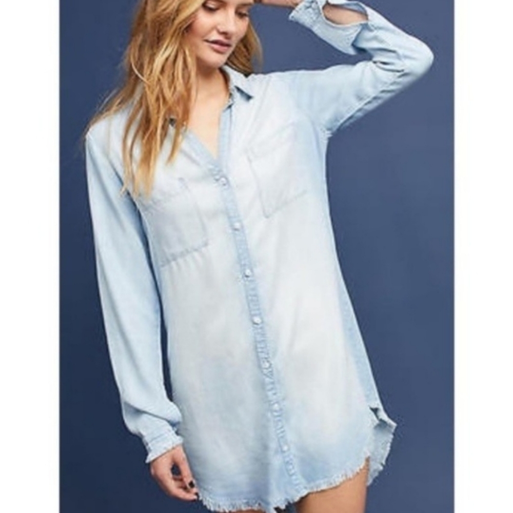 🍒3/$40🍒Anthro Cloth & Stone Raw Hem Chambray Shirt Dress